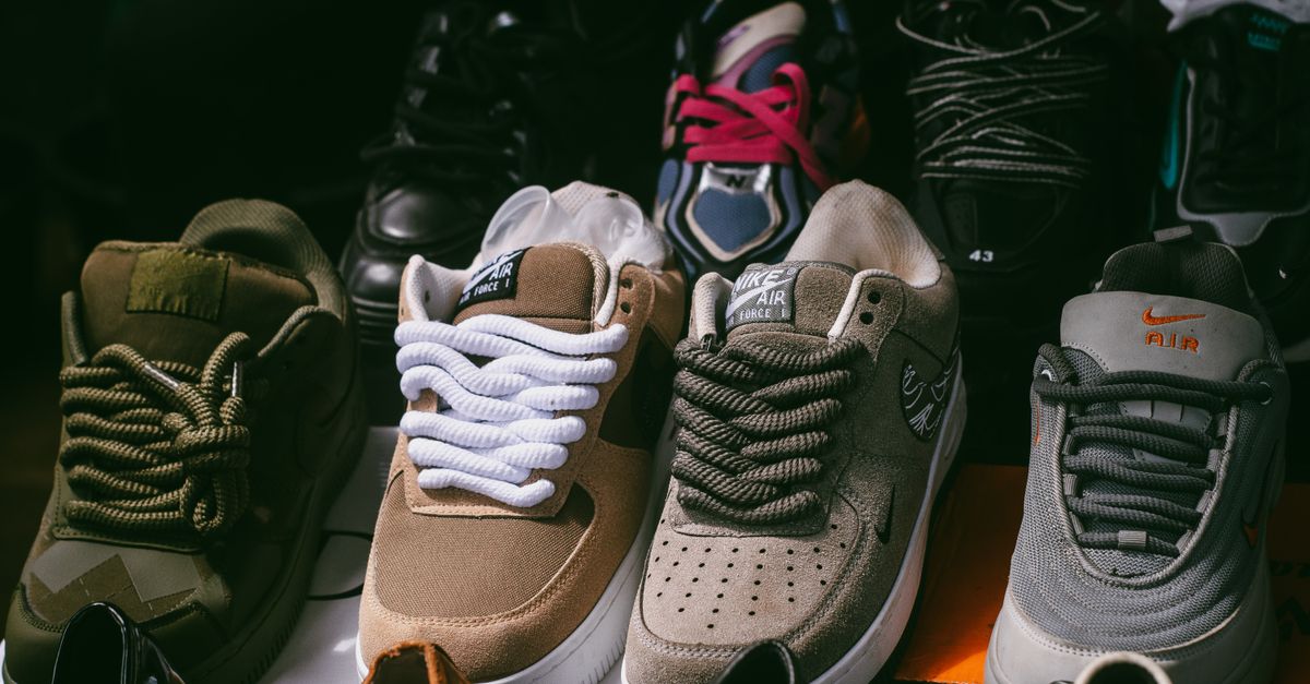 An assortment of various sneakers displayed together, showcasing different styles and colors.